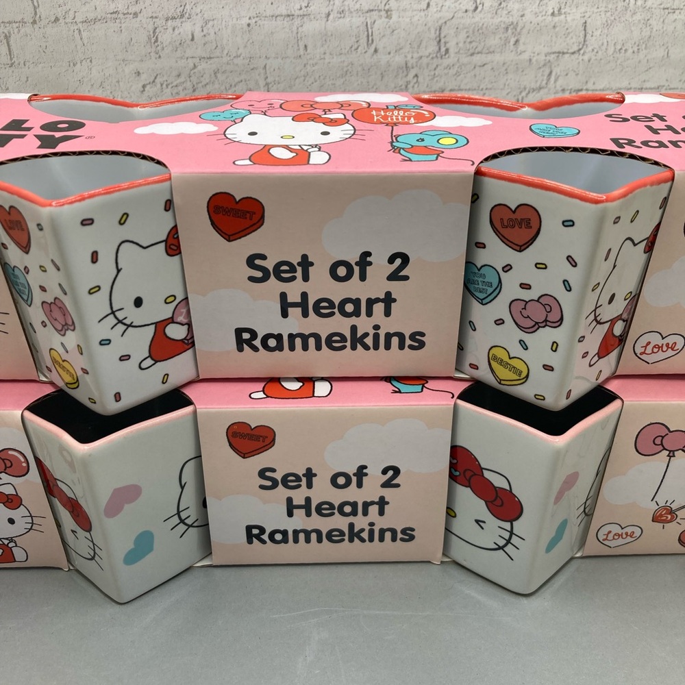 Hello Kitty Valentines Day Love heart Ramekins set of 2 Conversation Hearts
